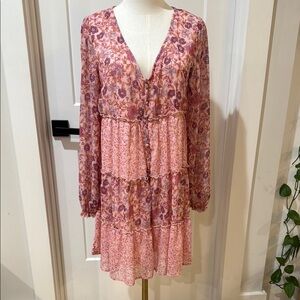 Allison & Kelly Size S Floral Pink Long Sleeve Plunge Sundress